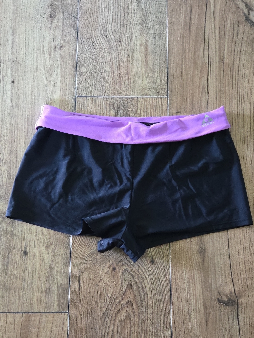 Gerry | Black Shorts with Purple Fold-Over Waistband